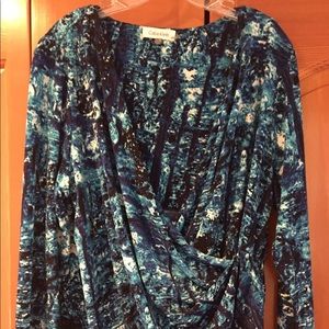 Calvin Klein faux wrap stretchy top watercolor